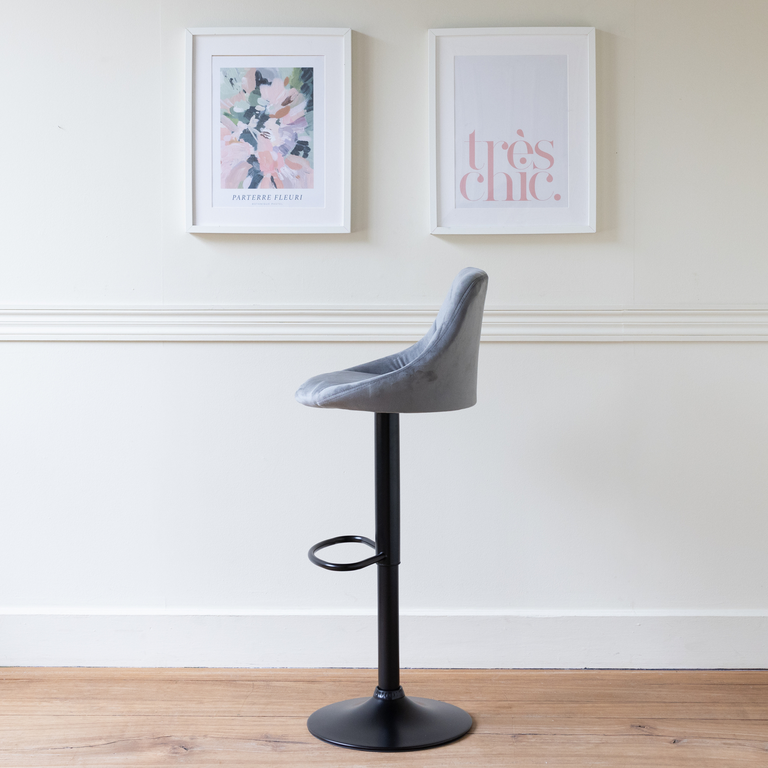 Tabouret de bar en velours gris ROBIN